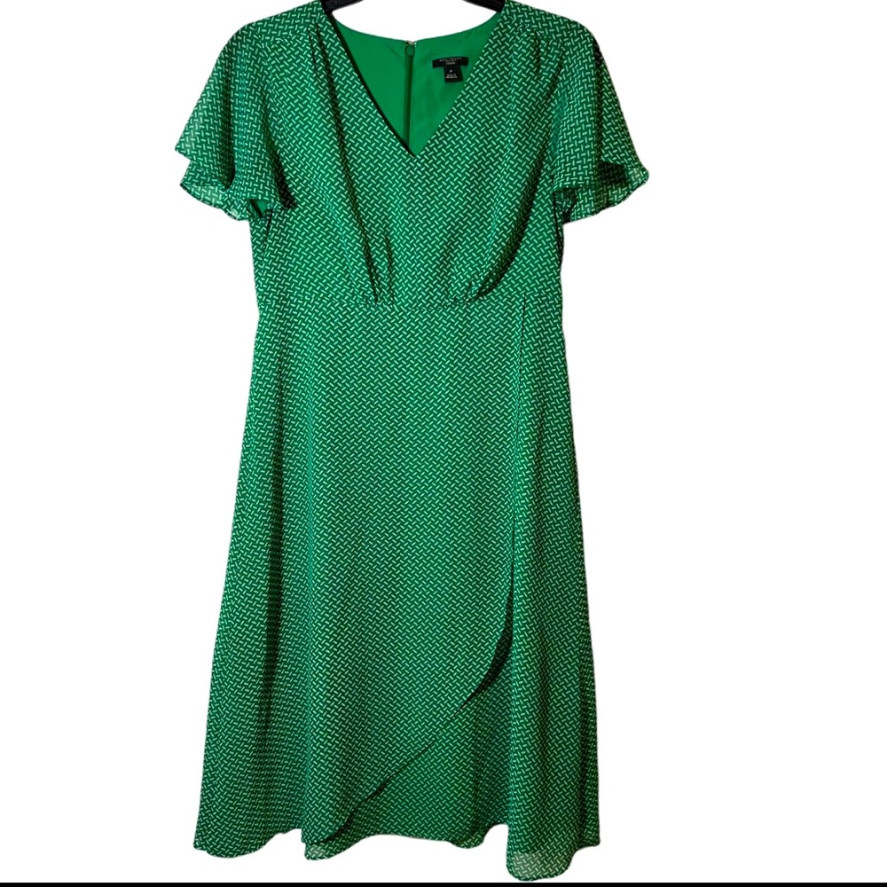 Ann Taylor Factory Green Flutter Sleeve V-Neck Midi Dress